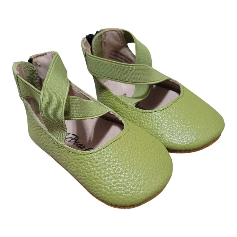 NEW A Bear‎ Co Toddler Size 3 Pebbled Leather Ballerina Flats Green Girl's